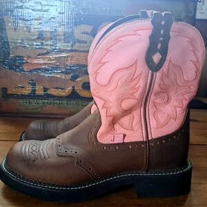 Justin Gypsy Western Boots - Womens Size 8.5 - Pink Brown Leather Cowboy Boots